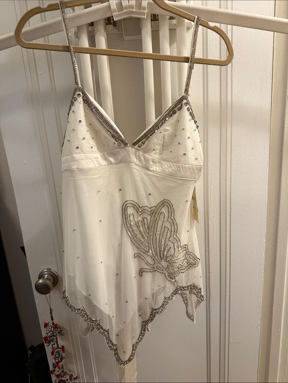 Ivory Embellished Butterfly Handkerchief Cami with Silver Accents